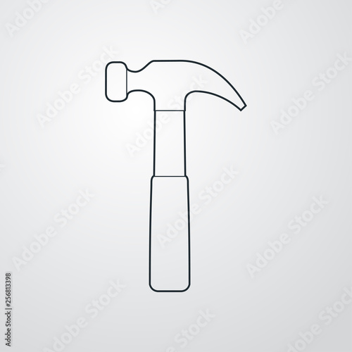 Icono plano lineal martillo en fondo gris