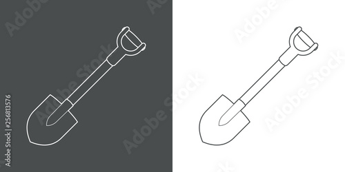 Icono plano lineal pala en gris y blanco