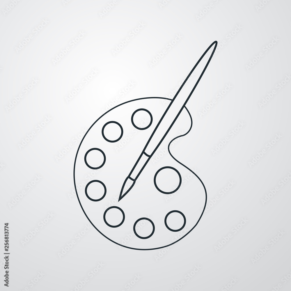 Icono plano lineal paleta pintor en fondo gris Icono plano lineal paleta pintor en fondo gris