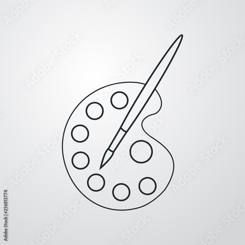 Icono plano lineal paleta pintor en fondo gris