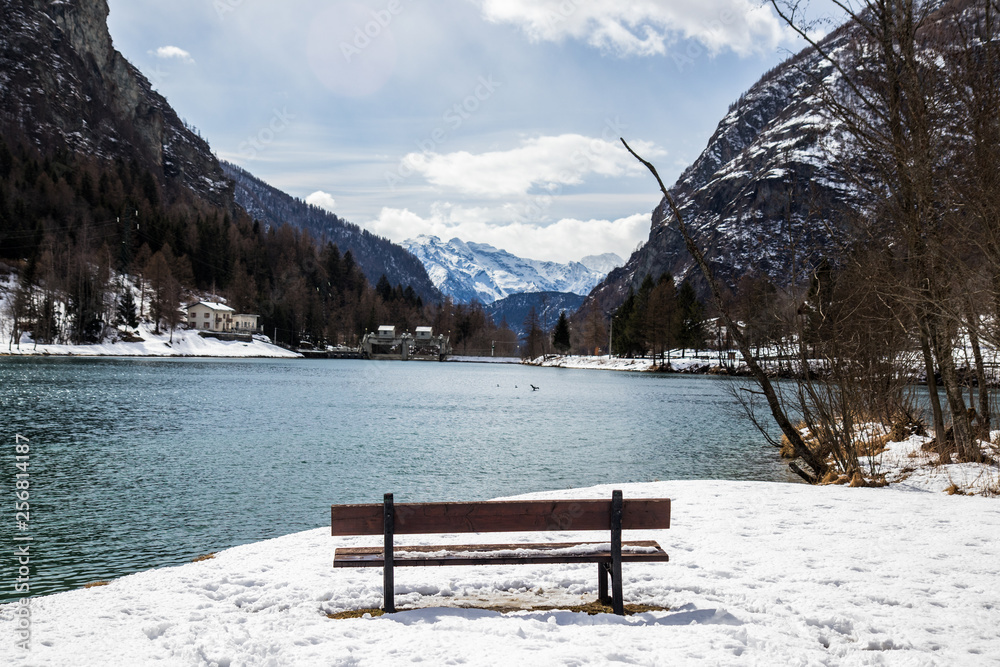 Mountain lake bench