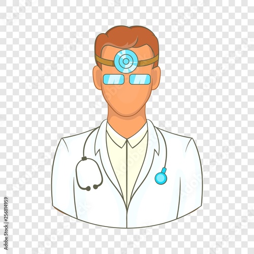 Doctor with stethoscope and reflector frontal of otolaryngologist icon in cartoon style on a background for any web design 