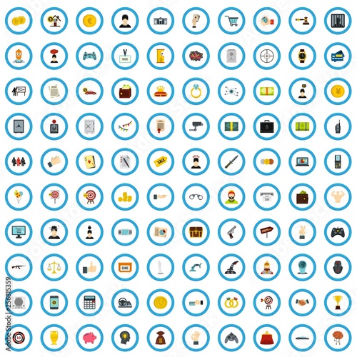 100 lottery company icons set in flat style for any design vector illustration