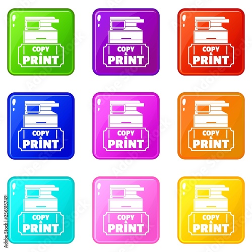Copy and print icons set 9 color collection isolated on white for any design photo