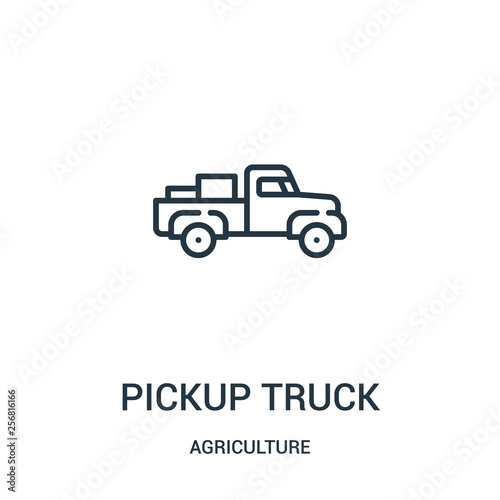 pickup truck icon vector from agriculture collection. Thin line pickup truck outline icon vector illustration. Linear symbol for use on web and mobile apps, logo, print media.