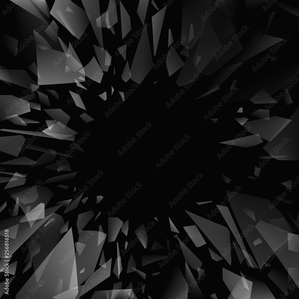 Shards of broken glass. Abstract black explosion. Vector illustration ...