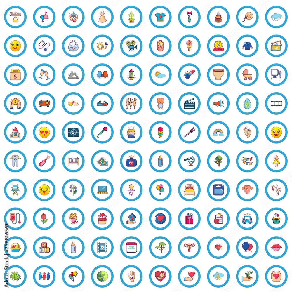 100 love icons set. Cartoon illustration of 100 love vector icons isolated on white background 100 love icons set. Cartoon illustration of 100 love vector icons isolated on white background