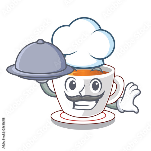 Chef with food cup mint tea isolated with character