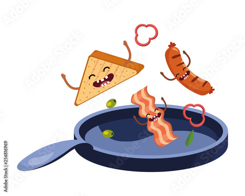 delicious kawaii breakfast cartoon