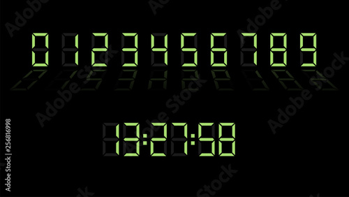 Digital clock number set. Electronic figures. Vector illustration.