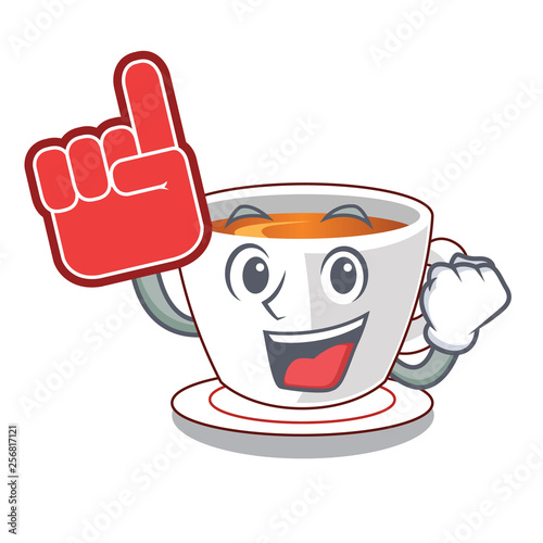 Foam finger mint tea in a cartoon cup