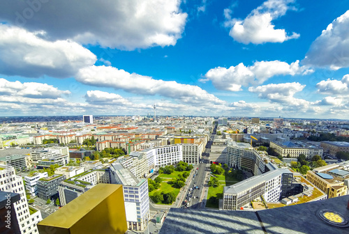 Panoramic aerial view of Berlin city, Germany. Skyline view of Berlin downtown from skyscraper on Potsdamer Platz