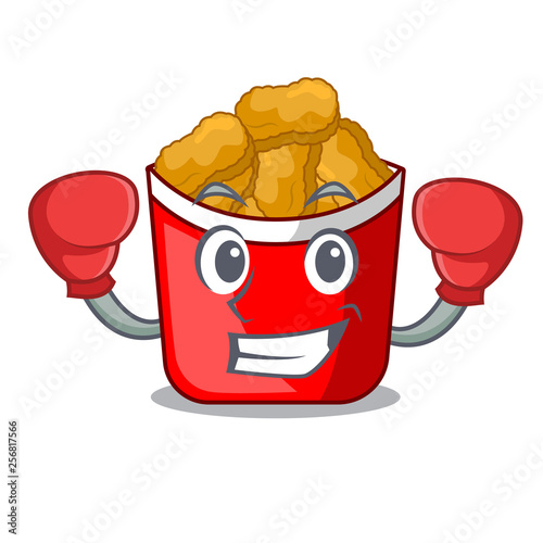 Boxing chicken nuggets isolated with the character