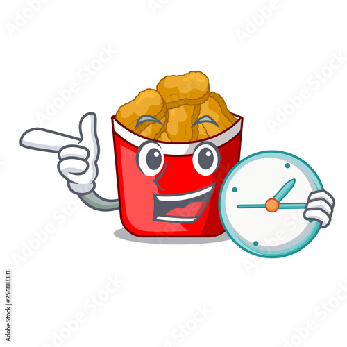 With clock Chicken nuggets on above cartoon plate
