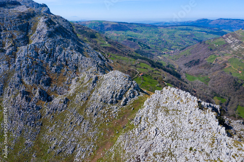 Aerial view, Mortesante, Miera Valley, Valles Pasiegos, Cantabria, Spain, Europe photo