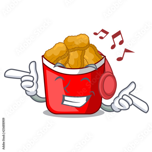 Listening music chicken nuggets in the cartoon shape