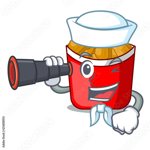 Sailor with binocular chicken nuggets in the cartoon shape