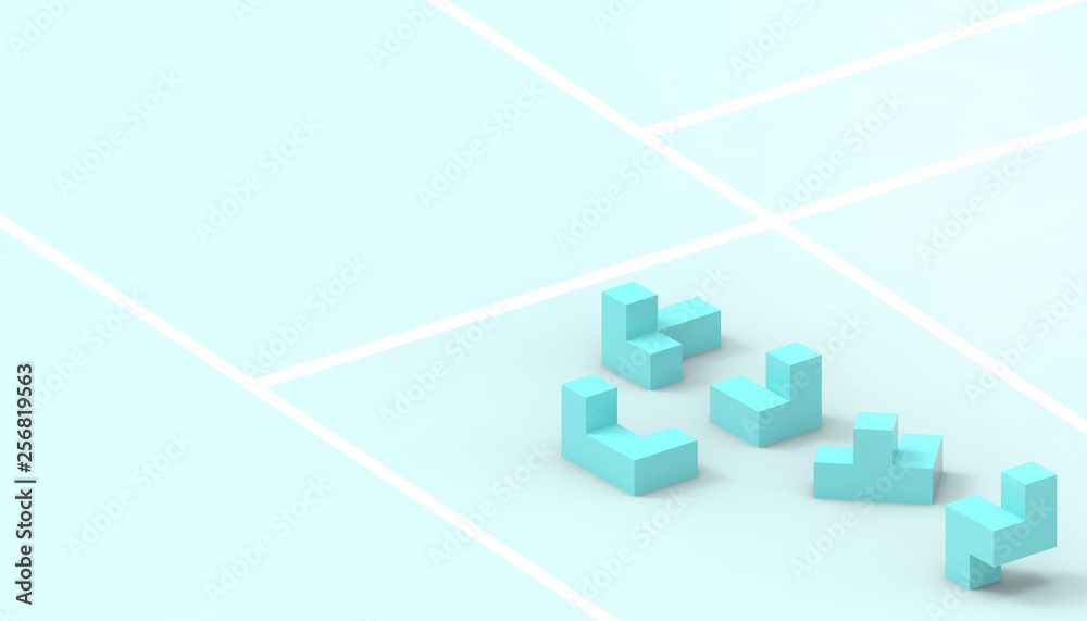 Fototapeta premium Gra Tetris i koncepcji biznesowej na pastelowych Zielone tło - renderowania 3d