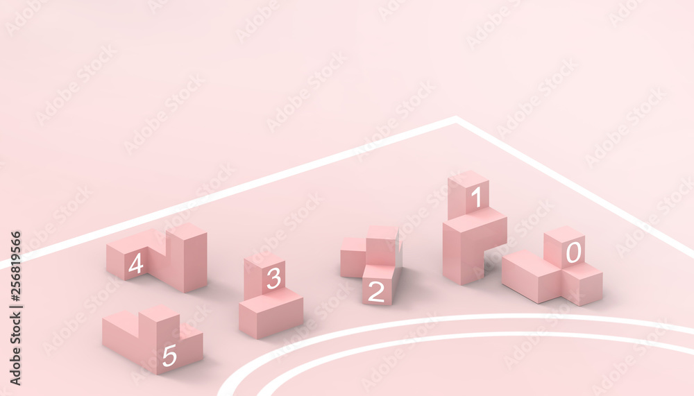 Fototapeta premium Game of the Tetris and business Concept on pastel Pink background - 3d rendering
