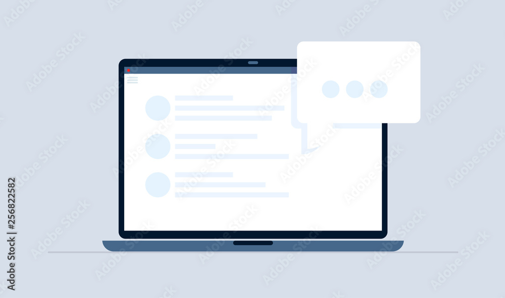 Online chatting with people icon on notebook. Flat style. Vector Online chatting with people icon on notebook. Flat style. Vector