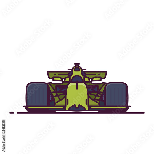 Front view of sport racing car. Line style vector illustration. Formula vehicle banner. Racing cup car from front view. Championship auto pixel perfect banner.