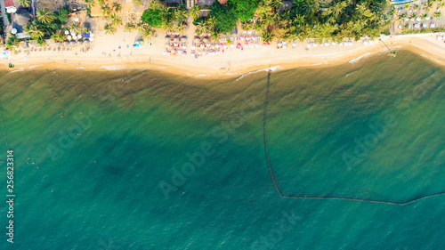 Aerial View Beach On Phu Quoc in Vietnam , beutiful island from the high travel context with view of China sea  from flycam Phantom 4 pro + photo