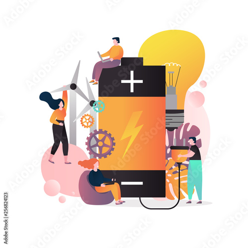 Wind power battery vector concept for web banner, website page