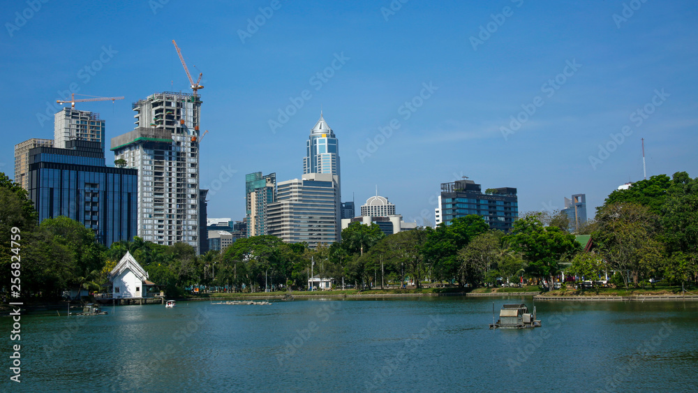 beautiful Lumpini Park in Silom district, Bangkok, Thailand