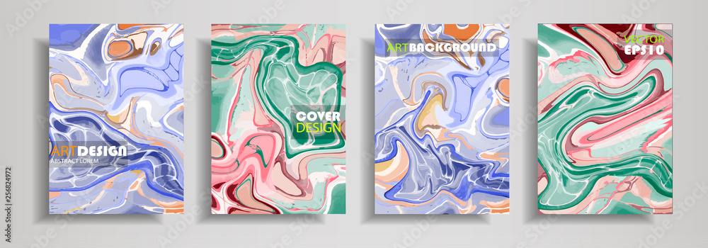 Modern design A4.Abstract multicolor marble texture of colored bright liquid paints. Splash trends paints. Used design presentations, print, flyer, business cards, invitations, calendars, sites.