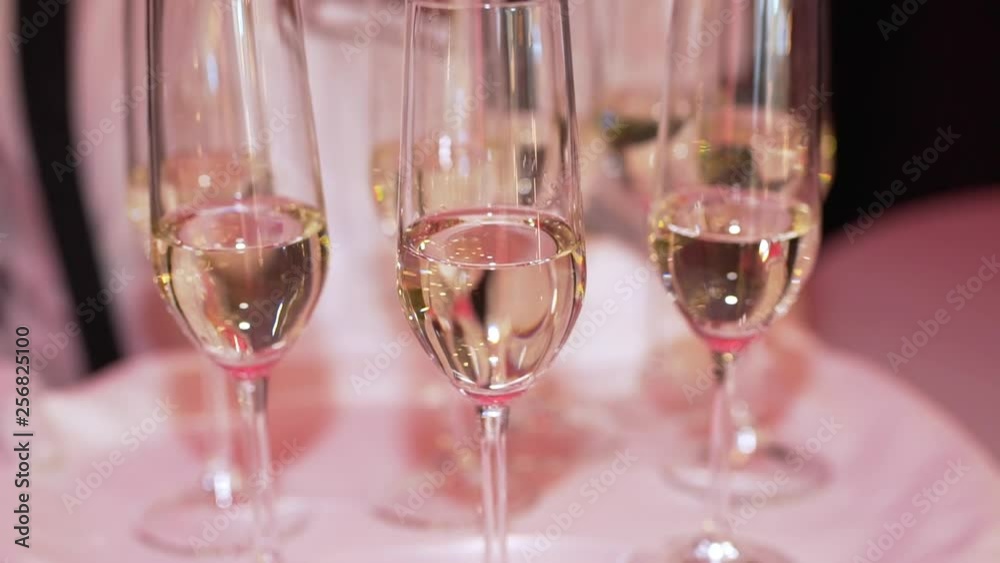 buffet, champagne glasses stand on a tray buffet, champagne glasses stand on a tray