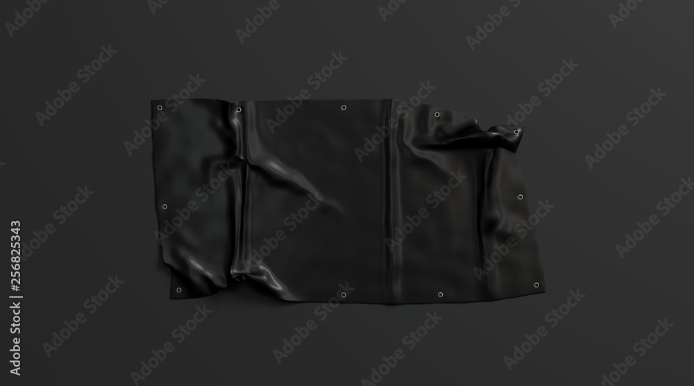 Blank black folded stretch banner mockup on dark background, 3d
