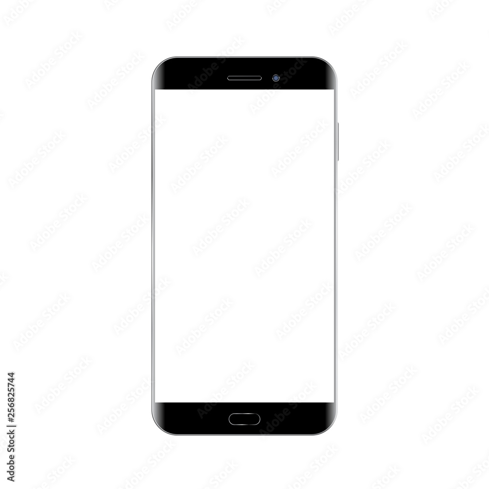 Black smartphone on white background. Mock up phone with blank screen Black smartphone on white background. Mock up phone with blank screen