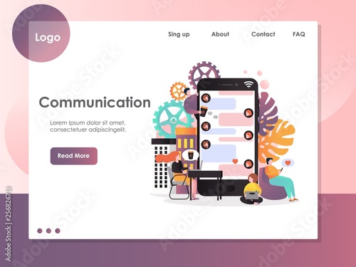 Communication vector website landing page design template