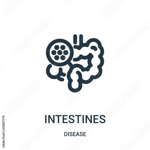 intestines icon vector from disease collection. Thin line intestines outline icon vector illustration. Linear symbol for use on web and mobile apps, logo, print media.