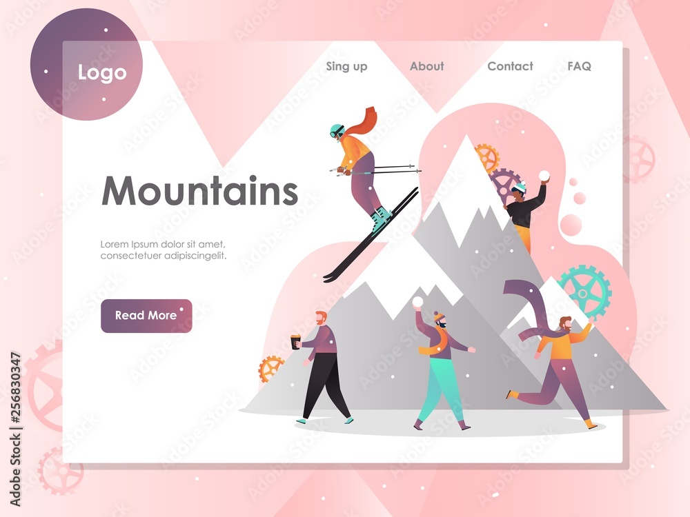 Mountains vector website landing page design template