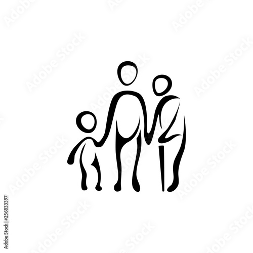 Linear icon with a child, adult and old man.
