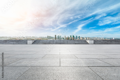 Panoramic city skyline and buildings with empty square floor in Shanghai,high angle view