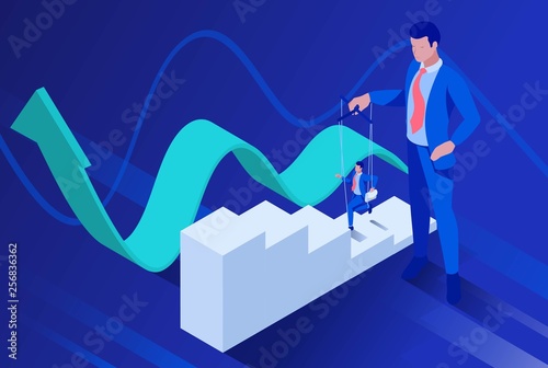 Isometric Businessman is Under Control a Puppet