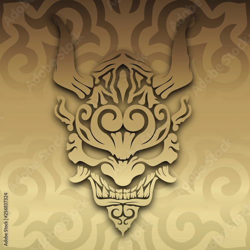Ancient japanese demon oni made with different patterns, in gold color