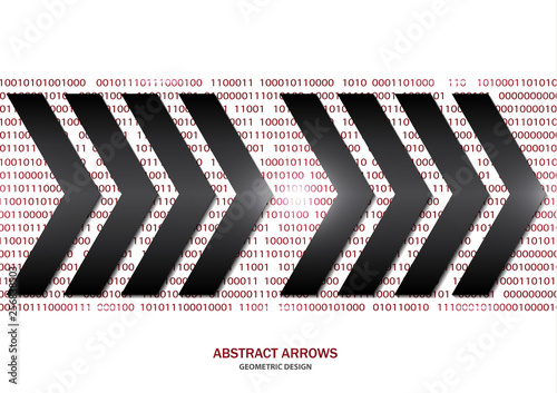 Creative geometric black arrows. Abstract white background, numeric computer code. Vector illustration for your design.