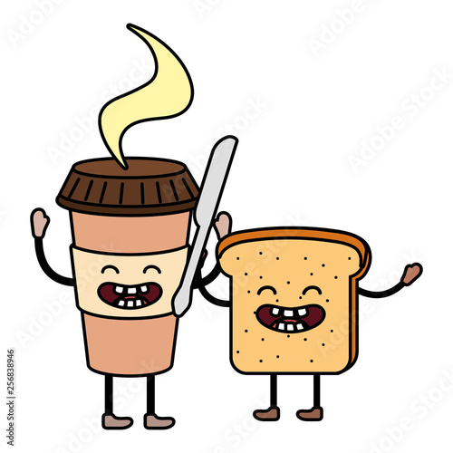 delicious kawaii breakfast cartoon