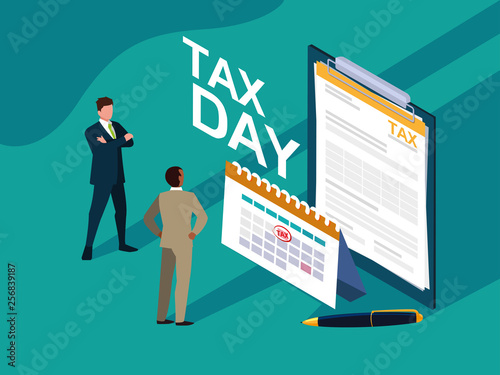 businessmen in tax day with clipboard and calendar