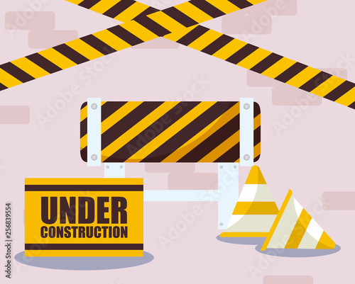 under construction label with cones