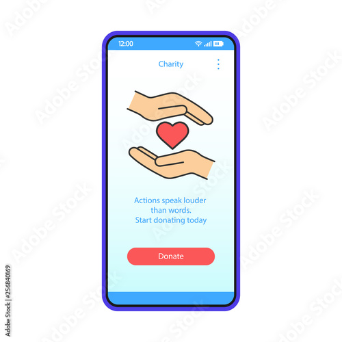 Charity app smartphone interface vector template