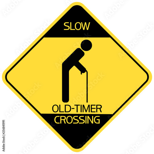 Old-timer crossing. Sign,warning about the possibility of pedestrians in this area with a slow reaction.