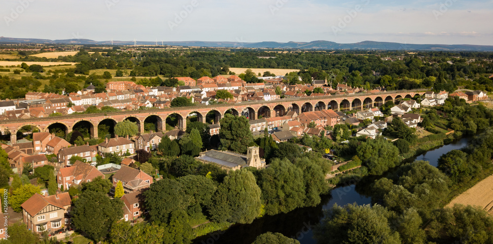 Fototapeta premium The market town of Yarm in North Yorkshire showing the railway viaduct