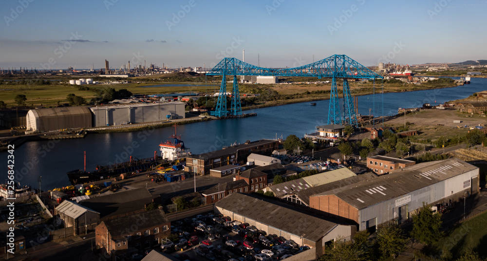 The Tees Transporter Bridge located in Teesside which crosses the river Tees between Stockton on Tees and Middlesbrough