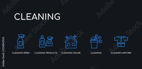 5 outline stroke blue cleaner uniform  cleaning  cleaning house  cleaning products  spray icons from collection on black background. line editable linear thin icons.
