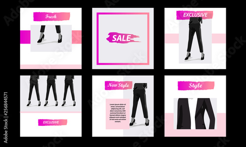 Six Square modern futuristic banner template pack. Minimal pink vibrant duotone in white background. For social media post  internet web banner  flyer  poster and catalog in cosmetic  beauty  fashion