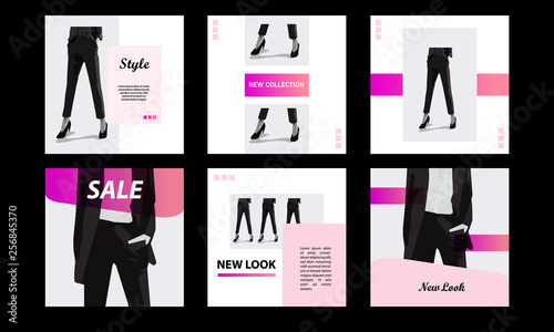 Six Square modern futuristic banner template pack. Minimal pink vibrant duotone in white background. For social media post, internet web banner, flyer, poster and catalog in cosmetic, beauty, fashion